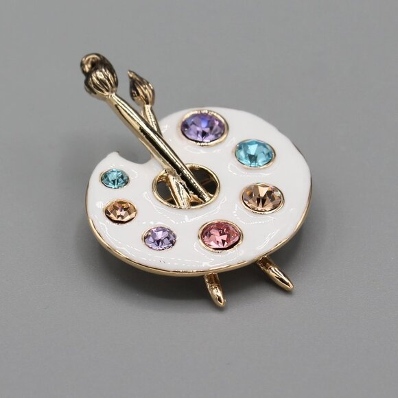 Artist palette pin brooch necklace pendant jewelry fashion new white gold tone - Picture 7 of 12